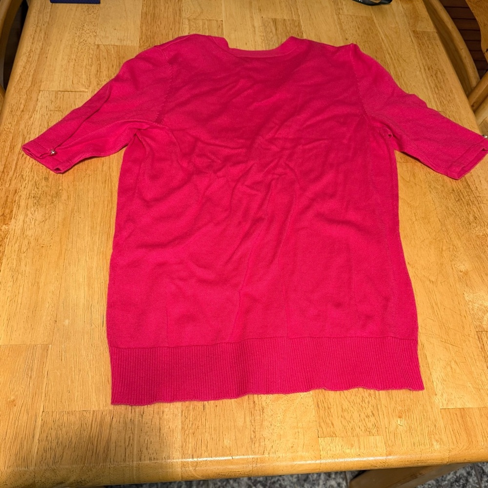 NWT New York & Company Bright Pink Short Sleeve Jewel Button Cardigan Sweater S - Picture 4 of 4